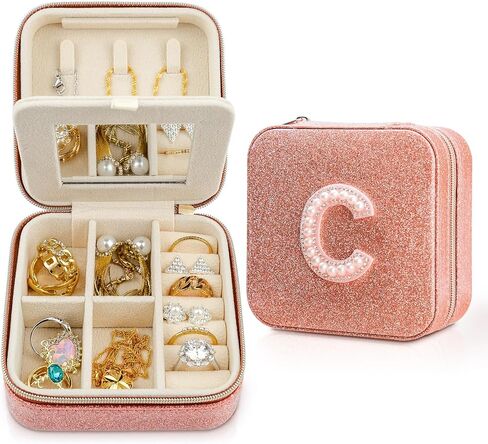Wiabsi Travel Jewelry Case Box Organizer Jewelry Holder Organizer,Initial Jewelry Boxes & Organizers Travel Essentials Accesories Birthday Gifts for Women Girls Friend -A in Kuwait