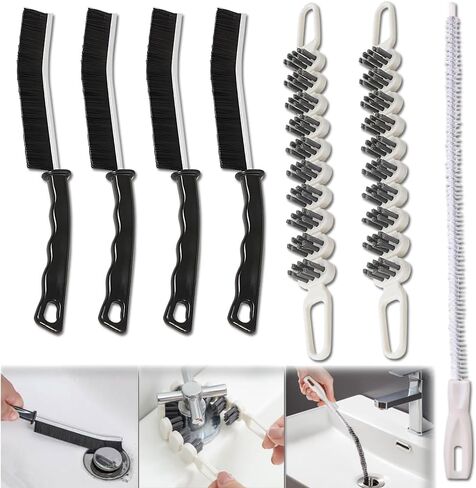 4 قطع من فرشاة تنظيف الشقوق، أداة فرشاة تنظيف الفجوات متعددة الوظائف، مع قطعتين من فرشاة التنظيف متعددة الوظائف القابلة للانحناء وفرشاة تنظيف فائض تصريف الحوض، لمسار نافذة أخدود بلاط الدش. in Kuwait