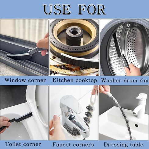 4 قطع من فرشاة تنظيف الشقوق، أداة فرشاة تنظيف الفجوات متعددة الوظائف، مع قطعتين من فرشاة التنظيف متعددة الوظائف القابلة للانحناء وفرشاة تنظيف فائض تصريف الحوض، لمسار نافذة أخدود بلاط الدش. in Kuwait