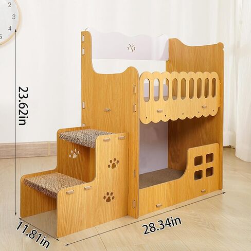 PINVNBY Cardboard Cat Scratcher House, Cat Scratcher Lounge, Cat Furniture as Cat Sofa Beds, 2 Story Wood Cat House with Cat Scratching Pad Board and Stairs, Cat Condos for Kittens Within 8lbs in Saudi Arabia