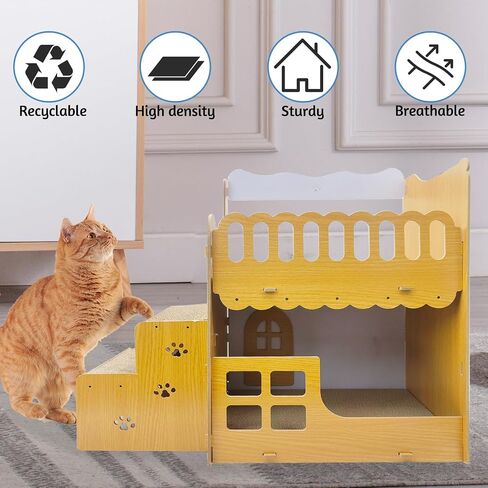 PINVNBY Cardboard Cat Scratcher House, Cat Scratcher Lounge, Cat Furniture as Cat Sofa Beds, 2 Story Wood Cat House with Cat Scratching Pad Board and Stairs, Cat Condos for Kittens Within 8lbs in Saudi Arabia