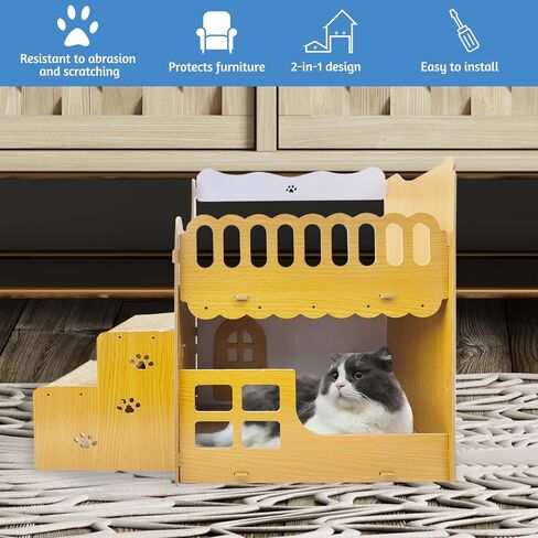 PINVNBY Cardboard Cat Scratcher House, Cat Scratcher Lounge, Cat Furniture as Cat Sofa Beds, 2 Story Wood Cat House with Cat Scratching Pad Board and Stairs, Cat Condos for Kittens Within 8lbs in Saudi Arabia