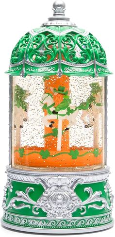 Carousel Snow Globe, Lighted St. Patrick's Day Snow Globes Lantern, Carousel Box for Girls, Vintage Carousel Christmas Decoration Indoor Home Décor & Gift, 6H Timer, USB/Battery Operated in Kuwait