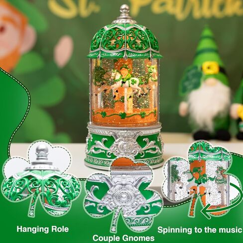Carousel Snow Globe, Lighted St. Patrick's Day Snow Globes Lantern, Carousel Box for Girls, Vintage Carousel Christmas Decoration Indoor Home Décor & Gift, 6H Timer, USB/Battery Operated in Kuwait