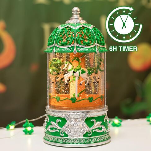 Carousel Snow Globe, Lighted St. Patrick's Day Snow Globes Lantern, Carousel Box for Girls, Vintage Carousel Christmas Decoration Indoor Home Décor & Gift, 6H Timer, USB/Battery Operated in Kuwait