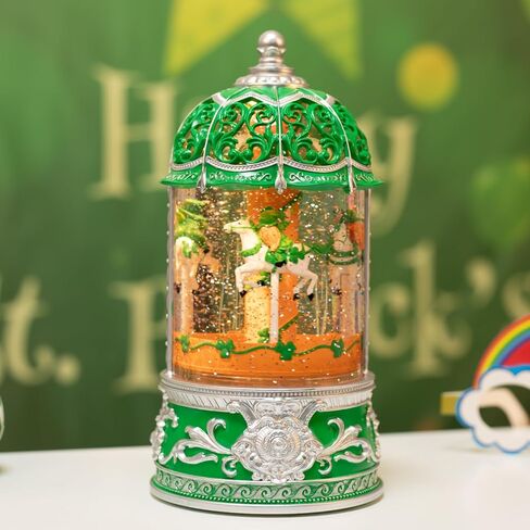 Carousel Snow Globe, Lighted St. Patrick's Day Snow Globes Lantern, Carousel Box for Girls, Vintage Carousel Christmas Decoration Indoor Home Décor & Gift, 6H Timer, USB/Battery Operated in Kuwait