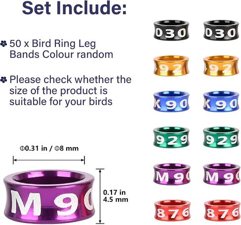 Bird Rings, Bird Bands, Bird Leg Rings, Multicolor Aluminum Pigeon Leg Rings, Identification Pigeon Training Rings Hibiscus Birds, Parrots, Peonies, Pigeons, Mixed Colors 50 Per Pack in Saudi Arabia