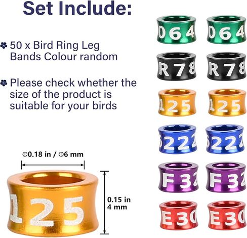 Bird Rings, Bird Bands, Bird Leg Rings, Multicolor Aluminum Pigeon Leg Rings, Identification Pigeon Training Rings Hibiscus Birds, Parrots, Peonies, Pigeons, Mixed Colors 50 Per Pack in Saudi Arabia
