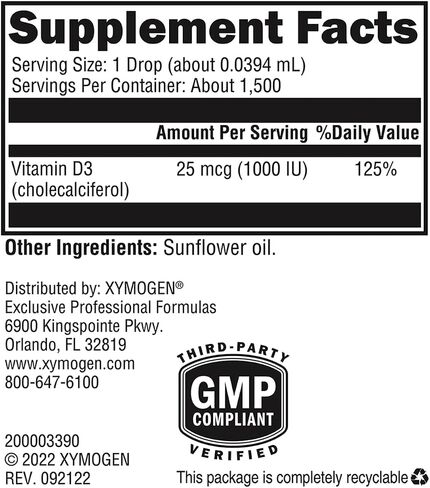 XYMOGEN D3 Liquid - Liquid Vitamin D Drops with Vitamin D3 to Support Immune Health, Bone + Heart Health - 1000 IU VIT D per Drop - Micro-Emulsified for Enhanced Absorption (2.03 oz / 1500 Servings) in Saudi Arabia