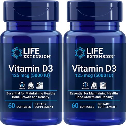 Life Extension Vitamins & Supplements - Vitamin D3, 5000 IU, 120 Softgels (2 Pack of 60 Softgels each) in Saudi Arabia