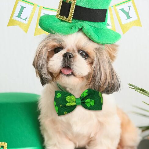 32 Pcs Valentine's Day Dog Bow Ties Collar Set St. Patrick's Day Pet Set Includes 16 Pieces Dog Bow Ties 16 Pieces Dog Neckties with Adjustable Collar Pet Accessories for Dogs Cats (Clover Heart) in Saudi Arabia