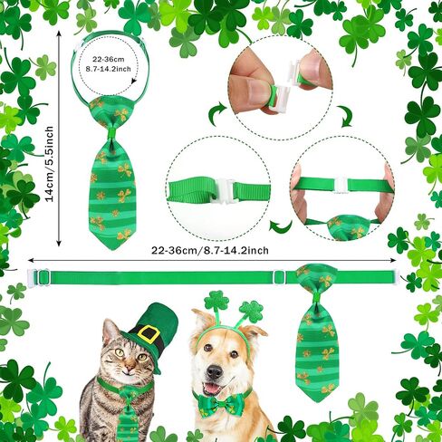 32 Pcs Valentine's Day Dog Bow Ties Collar Set St. Patrick's Day Pet Set Includes 16 Pieces Dog Bow Ties 16 Pieces Dog Neckties with Adjustable Collar Pet Accessories for Dogs Cats (Clover Heart) in Saudi Arabia