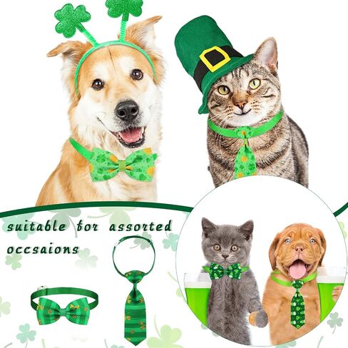32 Pcs Valentine's Day Dog Bow Ties Collar Set St. Patrick's Day Pet Set Includes 16 Pieces Dog Bow Ties 16 Pieces Dog Neckties with Adjustable Collar Pet Accessories for Dogs Cats (Clover Heart) in Saudi Arabia