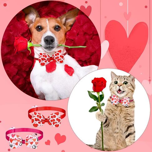 32 Pcs Valentine's Day Dog Bow Ties Collar Set St. Patrick's Day Pet Set Includes 16 Pieces Dog Bow Ties 16 Pieces Dog Neckties with Adjustable Collar Pet Accessories for Dogs Cats (Clover Heart) in Saudi Arabia