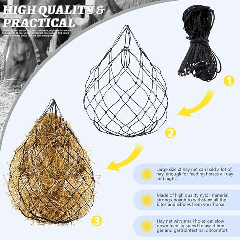 Glarks 1Pc 40" Ultra Slow Feed Hay Net, Black Large Heavy Duty Poly Horse Hay Net Equine Feeding Bag for Trailer and Stall, Simulates Grazing, Reduce Waste in Kuwait