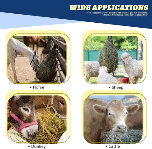 Glarks 1Pc 40" Ultra Slow Feed Hay Net, Black Large Heavy Duty Poly Horse Hay Net Equine Feeding Bag for Trailer and Stall, Simulates Grazing, Reduce Waste in Kuwait