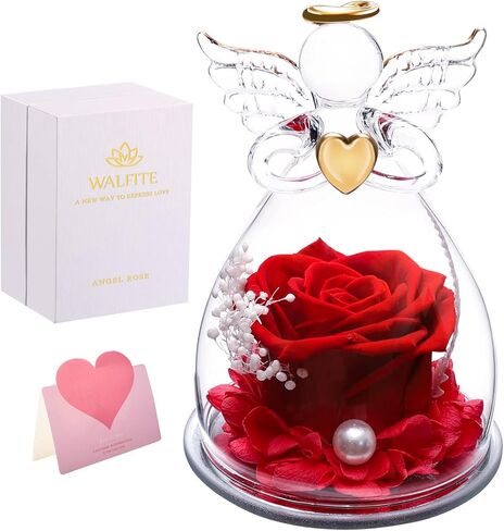 WALFITE Glass Rosary Angel Statue, Birthday Gifts, Rosary Angel Gifts, Gifts for Mom for Anniversary Birthday Gifts Flowers for Her in Kuwait