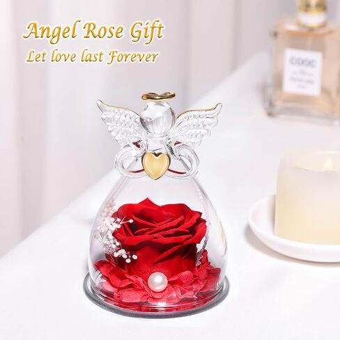 WALFITE Glass Rosary Angel Statue, Birthday Gifts, Rosary Angel Gifts, Gifts for Mom for Anniversary Birthday Gifts Flowers for Her in Kuwait