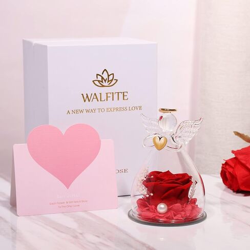 WALFITE Glass Rosary Angel Statue, Birthday Gifts, Rosary Angel Gifts, Gifts for Mom for Anniversary Birthday Gifts Flowers for Her in Kuwait