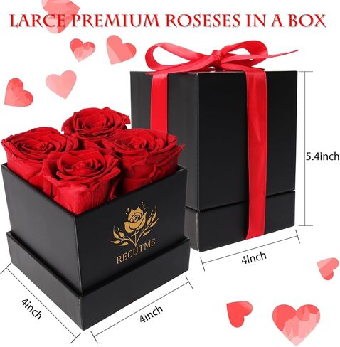 RECUTMS Forever Flowers Heart Shape Box- Preserved Roses, Immortal Roses That Last A Year - Fresh Forever Roses in a Box -Mothers Day & Valentines Day - Red in Saudi Arabia