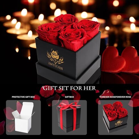 RECUTMS Forever Flowers Heart Shape Box- Preserved Roses, Immortal Roses That Last A Year - Fresh Forever Roses in a Box -Mothers Day & Valentines Day - Red in Saudi Arabia