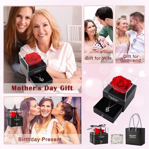 صندوق هدايا عقد وردي، وردي طبيعي منعش، صندوق هدايا مجوهرات وردة الورد، أفضل هدية لعيد الميلاد، عيد الحب، عيد الأم، اقتراح الزواج، هذا النوع من المناسبات in Kuwait