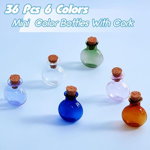 Sumind 36 Pieces Halloween Mini Glass Bottles Jars with Cork Stoppers Colored Wishing Bottle Small Potion Bottles Spell Jars Tiny Glass Jars Vintage Medicine Vials for Halloween Party DIY Decoration in Saudi Arabia