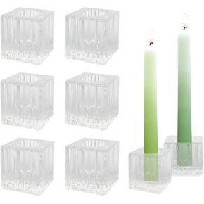 Quaocens 6 Pcs Glass Taper Candle Holders Bulk,Clear Tapered Candlestick Holders Square Mini Candle Holders for 0.98In Candles,Glass Candlestick Holders for Wedding Party Table Decorations in Kuwait