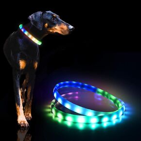 Led Dog Collar Rechargeable USB-C, Super Bright Multi-Color Light Up Collar, Weatherproof Lighted Safety Dog Collar Light for Night Walking,Size Cuttable for Large Medium Small Dogs