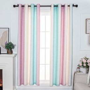 FY FIBER HOUSE Multicolor Curtains Gradient Grommet Darkening，Linen Look Pink and White Curtain for Living Dining Room,Decorative Window Ombre Drapes for Boys Girls Kids Bedroom 52Wx95L Inch 2 Panels in Kuwait