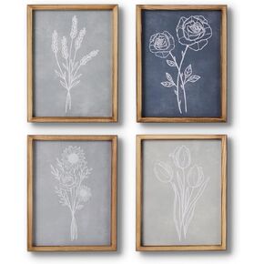 Mokof Framed Canvas Print Wall Art Set of 4, Boho Botanical Flower Prints Art for Home Office Decor, Modern Farmhouse Wall Decor for Living Room, Bedroom, Kitchen, Bathroom in Kuwait