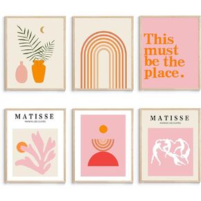 XBYGIMI Matisse Wall Art and Boho Wall Prints UNFRAMED, Minimalist Aesthetic Images Decor, Pink Print Set, Orange Posters for Room, 8x10in, Set of 6