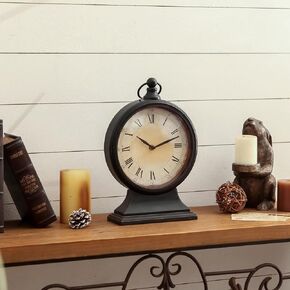 NIKKY HOME Vintage Mantel Table Clock, Silent Non-Ticking Battery Operated Desk Shelf Metal Clock for Living Room Decor - Black in Kuwait
