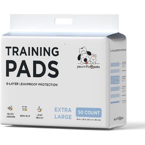 PawrrificPets Dog and Puppy Pee Pads with Adhesive TAB, Leak Proof and Quick Absorption, Extra Large 35x24 inches, Pack of 50, Blue & White in Saudi Arabia