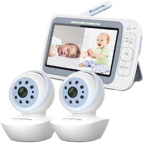 Moonybaby EMF Reduction Baby Monitor with 2 Cameras, Model:QuadView 60, 720P HD Resolution 5" Display, A.N.R. (Auto Noise Reduce), Pan Tilt Zoom, Split Screen, No WiFi, Long Range, 2-Way Audio in Kuwait