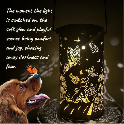 LASTING TAILS Pet Memorial Gifts-Shadow Solar Latern 'Dog&Butterfly'-Dog Memorial Gifts for Loss of Dog in Kuwait