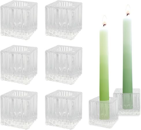 Quaocens 6 Pcs Glass Taper Candle Holders Bulk,Clear Tapered Candlestick Holders Square Mini Candle Holders for 0.98In Candles,Glass Candlestick Holders for Wedding Party Table Decorations in Kuwait