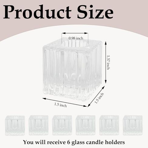 Quaocens 6 Pcs Glass Taper Candle Holders Bulk,Clear Tapered Candlestick Holders Square Mini Candle Holders for 0.98In Candles,Glass Candlestick Holders for Wedding Party Table Decorations in Kuwait