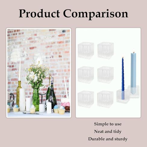 Quaocens 6 Pcs Glass Taper Candle Holders Bulk,Clear Tapered Candlestick Holders Square Mini Candle Holders for 0.98In Candles,Glass Candlestick Holders for Wedding Party Table Decorations in Kuwait