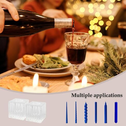 Quaocens 6 Pcs Glass Taper Candle Holders Bulk,Clear Tapered Candlestick Holders Square Mini Candle Holders for 0.98In Candles,Glass Candlestick Holders for Wedding Party Table Decorations in Kuwait