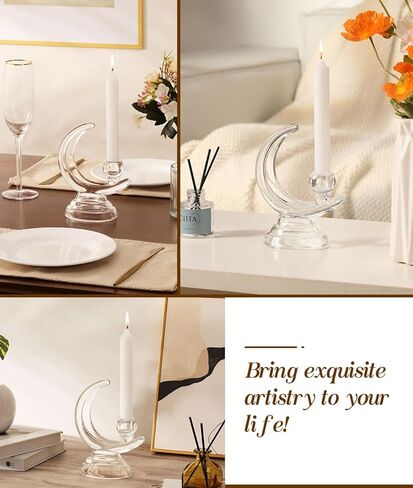 حامل شموع زجاجي من Kssiaz، شمعدانات 3 أذرع لشموع مستدقة 3/4 بوصة، حامل شموع أنيق حامل شموع لطاولة الطعام المركزية والذكرى السنوية وحفلات عيد الميلاد وحفلات الزفاف وديكور المنزل، زجاج شفاف in Kuwait