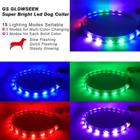 طوق للكلاب بإضاءة LED - أطواق للكلاب قابلة لإعادة الشحن عبر USB، 15 تأثيرات ضوئية تتوهج في الظلام، طوق مقاوم للطقس يناسب الكلاب الصغيرة والمتوسطة والكبيرة، يحافظ على سلامة حيواناتك الأليفة ورؤية عالية in Kuwait