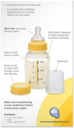Medela Breast Milk Storage Bottle, 5 Ounce Breastfeeding Bottle, Made Without BPA, Safe for Dishwashers and Microwaves in Saudi Arabia