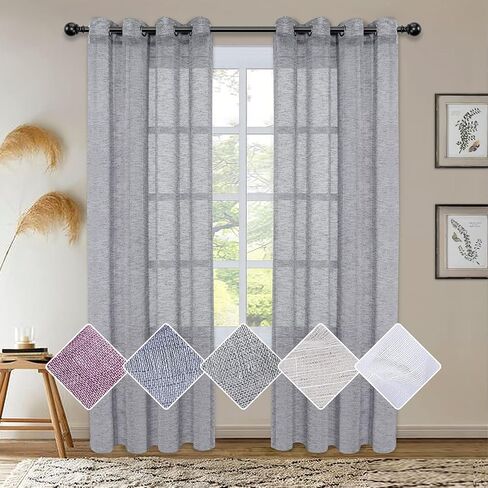 LUSHLEAF Linen Sheer Curtains 2 Panels Light Filtering Privacy Sheer Drapes 108 inches Window Drapes for Bedroom/Living Room/Sliding Door,52 x 108 inch,Light Grey in Saudi Arabia