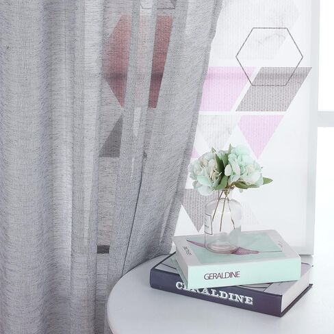 LUSHLEAF Linen Sheer Curtains 2 Panels Light Filtering Privacy Sheer Drapes 108 inches Window Drapes for Bedroom/Living Room/Sliding Door,52 x 108 inch,Light Grey in Saudi Arabia