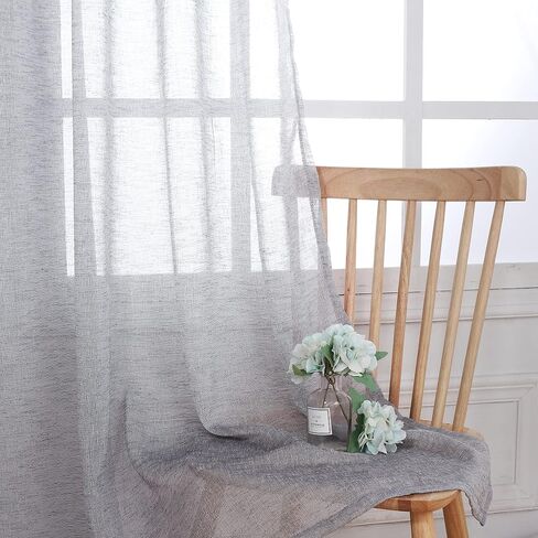 LUSHLEAF Linen Sheer Curtains 2 Panels Light Filtering Privacy Sheer Drapes 108 inches Window Drapes for Bedroom/Living Room/Sliding Door,52 x 108 inch,Light Grey in Saudi Arabia