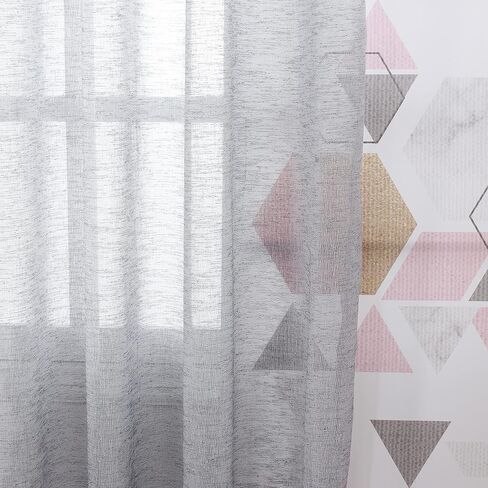 LUSHLEAF Linen Sheer Curtains 2 Panels Light Filtering Privacy Sheer Drapes 108 inches Window Drapes for Bedroom/Living Room/Sliding Door,52 x 108 inch,Light Grey in Saudi Arabia