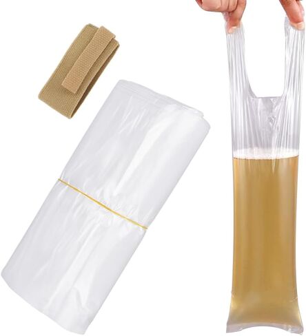 100 PCS Disposable Urinal Bags for Elderly Men, 800ML Portable Urine Pee Bag for Incontinence Bedridden Patients with Anti-Slip Off Fixed Belt in Kuwait