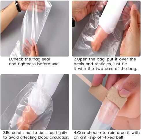 100 PCS Disposable Urinal Bags for Elderly Men, 800ML Portable Urine Pee Bag for Incontinence Bedridden Patients with Anti-Slip Off Fixed Belt in Kuwait
