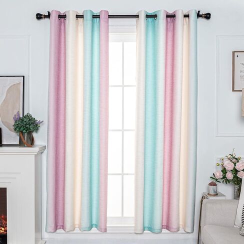 FY FIBER HOUSE Multicolor Curtains Gradient Grommet Darkening，Linen Look Pink and White Curtain for Living Dining Room,Decorative Window Ombre Drapes for Boys Girls Kids Bedroom 52Wx95L Inch 2 Panels in Kuwait